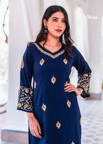 Thumbnail for Zibaa Blue & Gold Luxury Rayon Chikankari Kurta