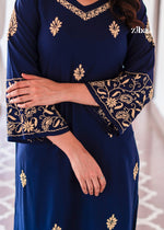 Thumbnail for Zibaa Blue & Gold Luxury Rayon Chikankari Kurta