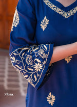Thumbnail for Zibaa Blue & Gold Luxury Rayon Chikankari Kurta