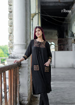 Thumbnail for Zibaa Black & Gold Rayon Chikankari Kurta