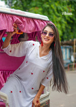 Thumbnail for Zibaa White & Red Modal Chikankari Kurta