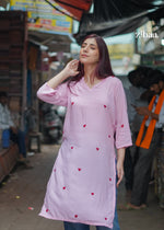 Thumbnail for Zibaa Pink & Red Modal Chikankari Kurta