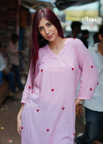 Thumbnail for Zibaa Pink & Red Modal Chikankari Kurta