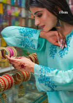Thumbnail for Zibaa Cyan Blue Modal Chikankari Kurta