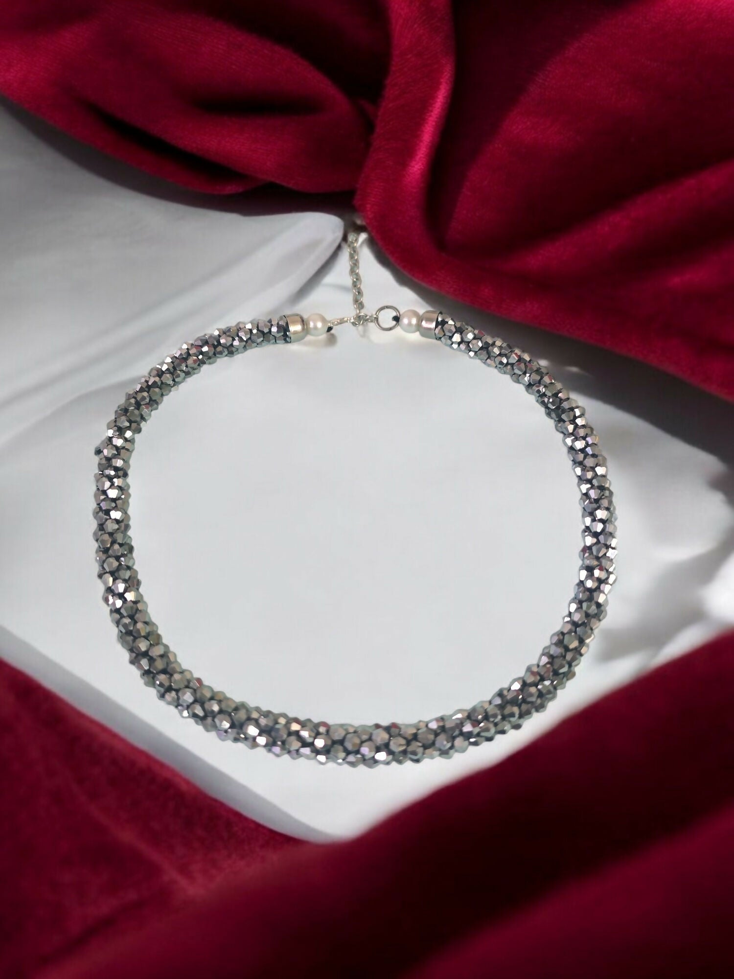 Inhanns Noor-E-Jalwa – Handmade Crystal Bead Necklace -Adjustable - Titanium - Distacart