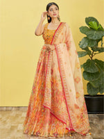 Thumbnail for Tulsi Art Bright Yellow Mirror Work Organza Function Wear Lehenga Choli