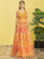 Thumbnail for Tulsi Art Bright Yellow Mirror Work Organza Function Wear Lehenga Choli