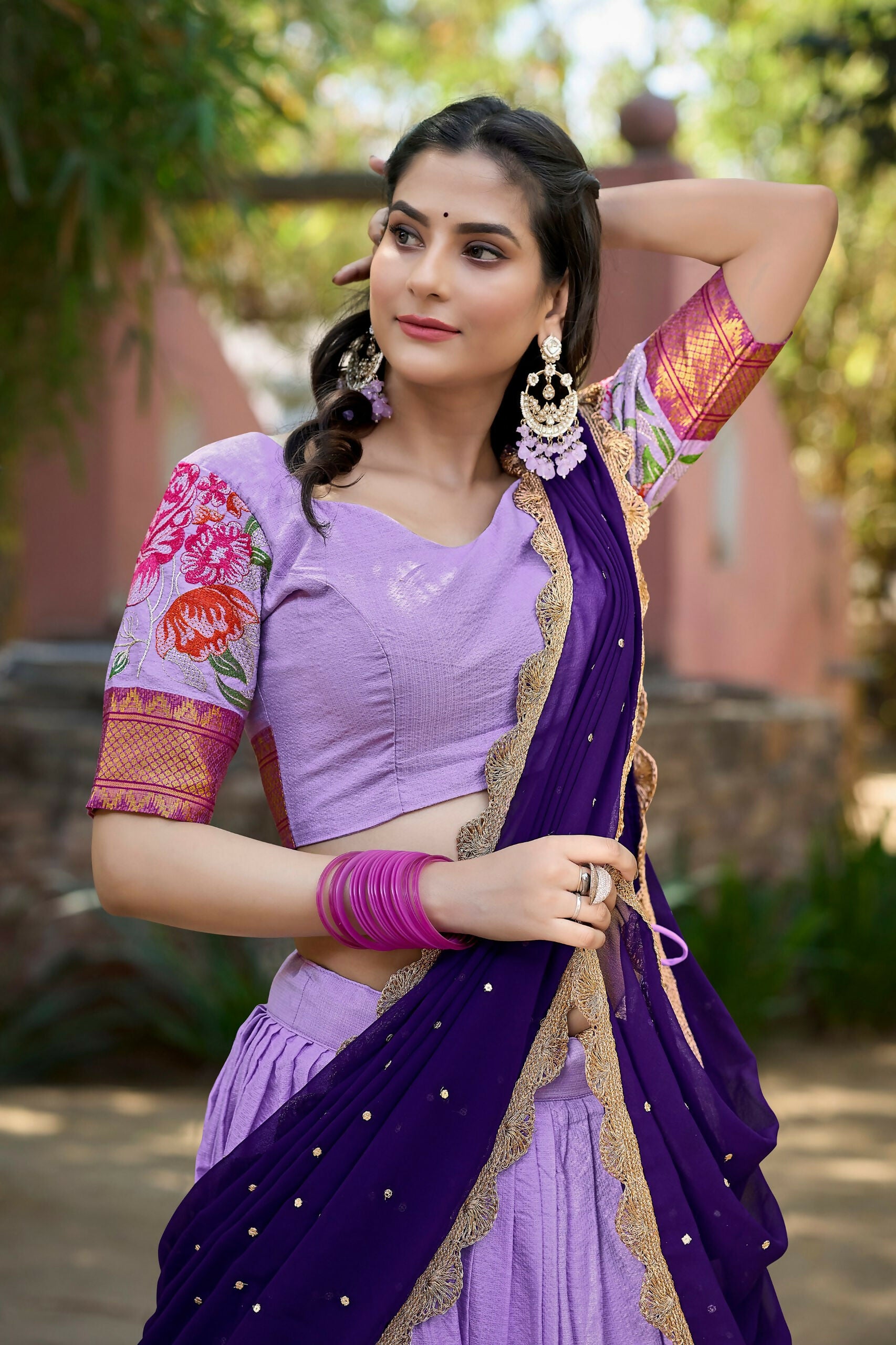 Vastranavya Stunning Cotton Silk Thread Embroidery Work Lehenga Choli - Lavander - Distacart