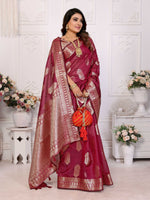 Thumbnail for Aastha Fashion Wine Soft Organza Silk Weaving Saree - Distacart