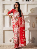 Thumbnail for Astita Linen Cotton Red & White Saree