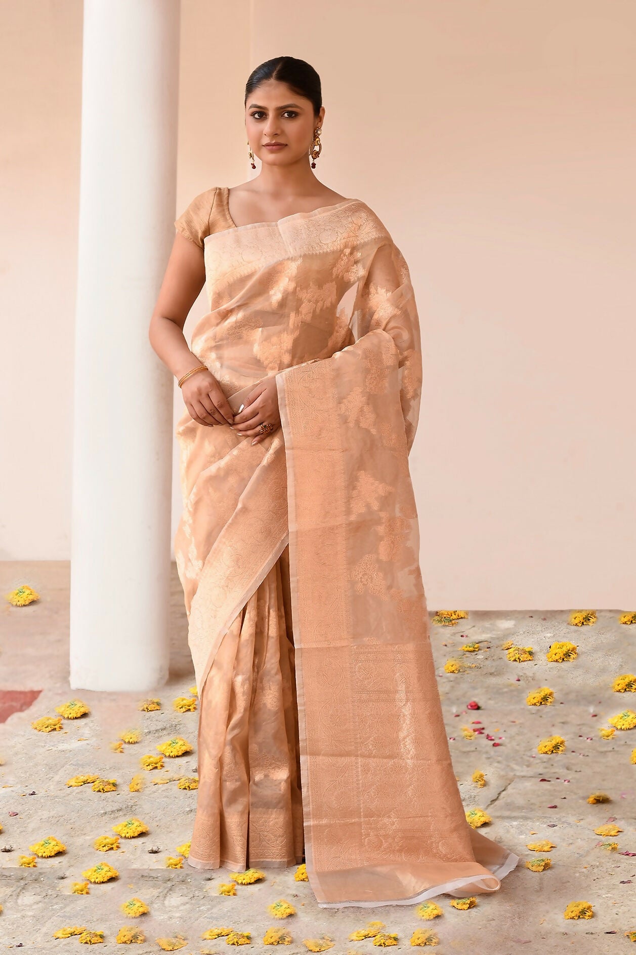 Joban Fashion Gold Banarasi Tissue Saree - Dista