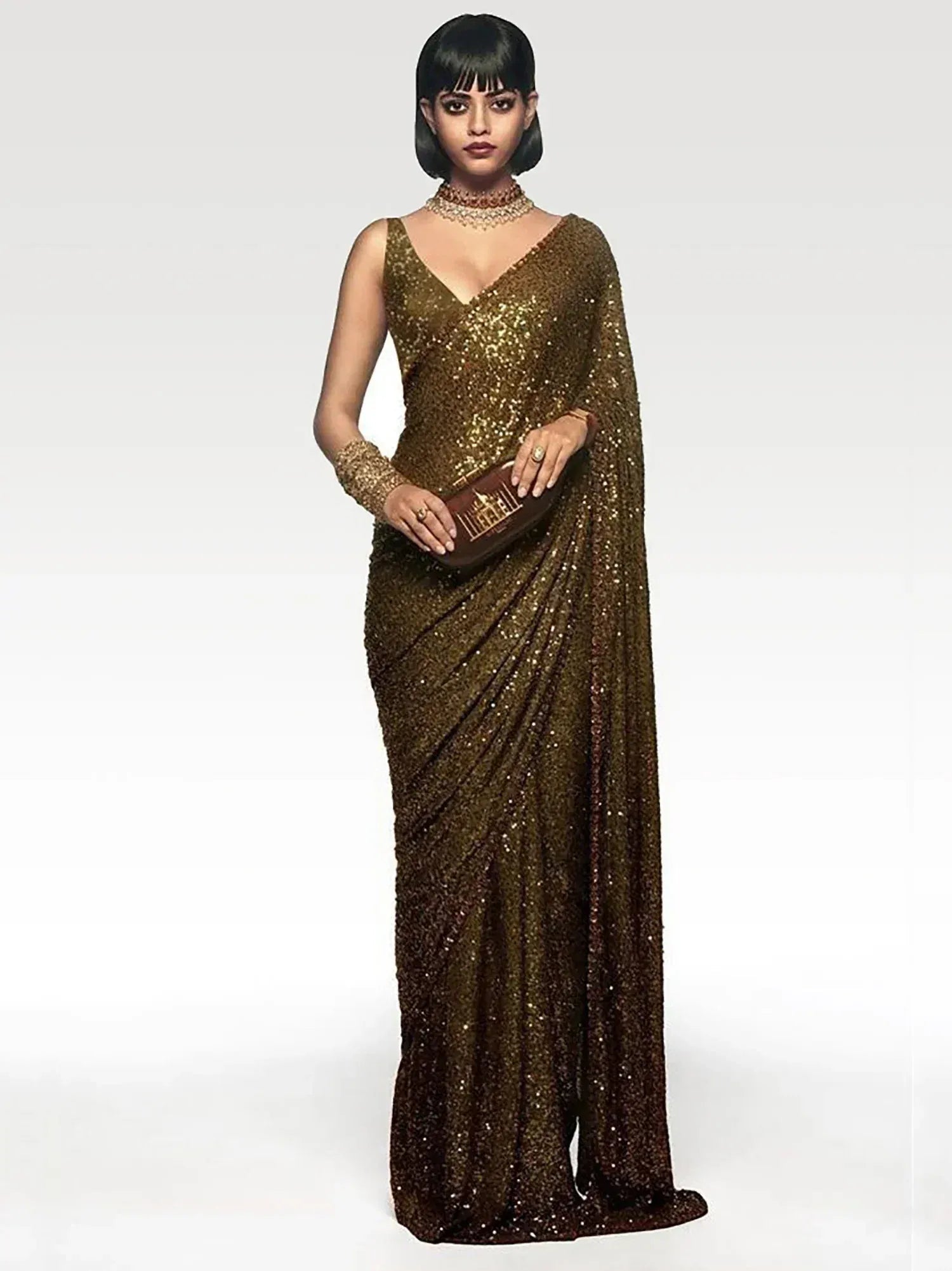Tulsi Art Sabyasachi Mehendi Green Sequins Party Wear Saree With Blouse - Dista