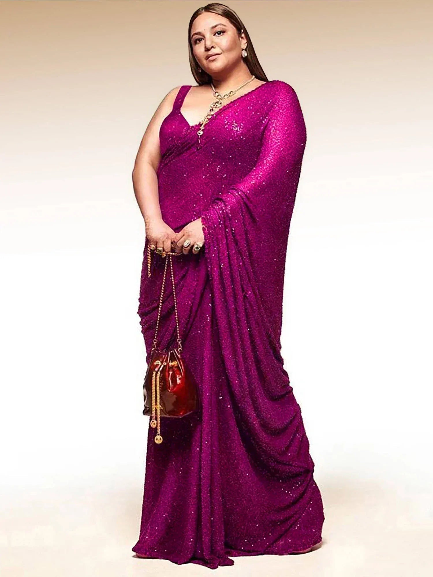 Tulsi Art Sabyasachi Pink Sequins Georgette Party Wear Saree With Blouse - Dista