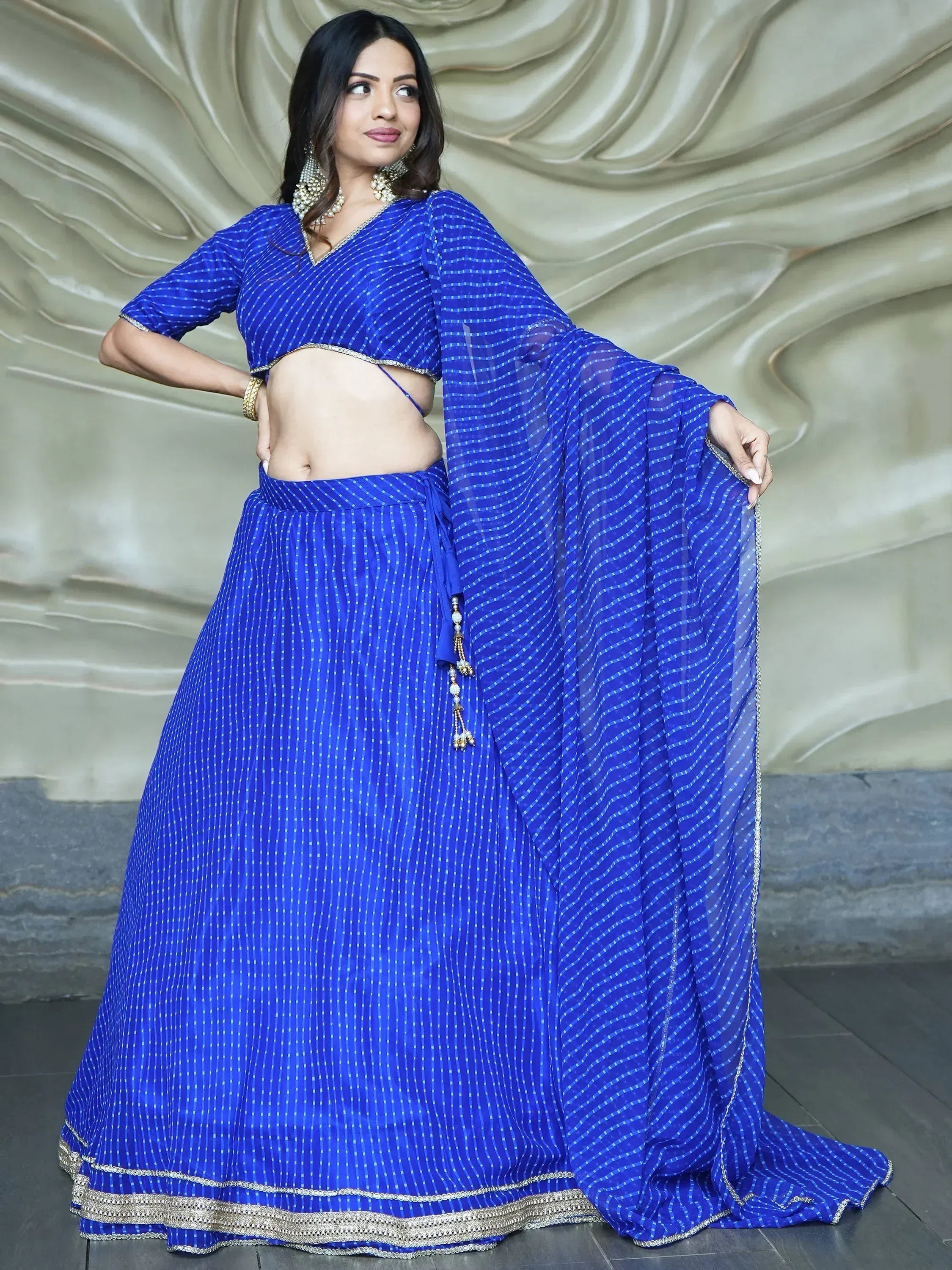 Tulsi Art Ravishing Blue Leheriya Printed Georgette Wedding Lehenga Choli