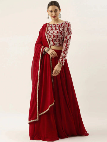 Tulsi Art Gorgeous Red Sequins Georgette Reception Wear Lehenga Choli - Dista
