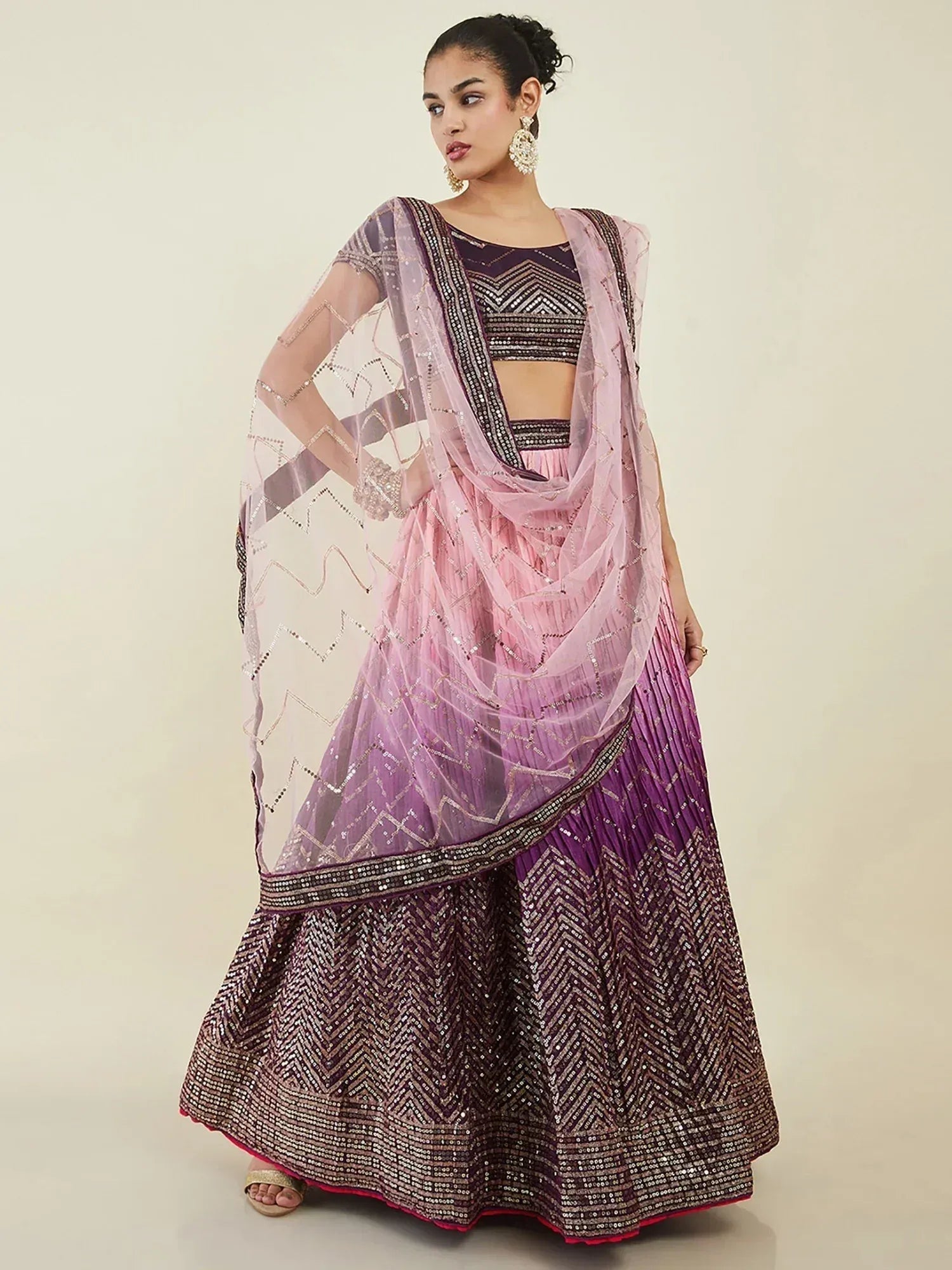 Tulsi Art Bewitching Purple Sequins Art Silk Engagement Wear Lehenga Choli - Dista