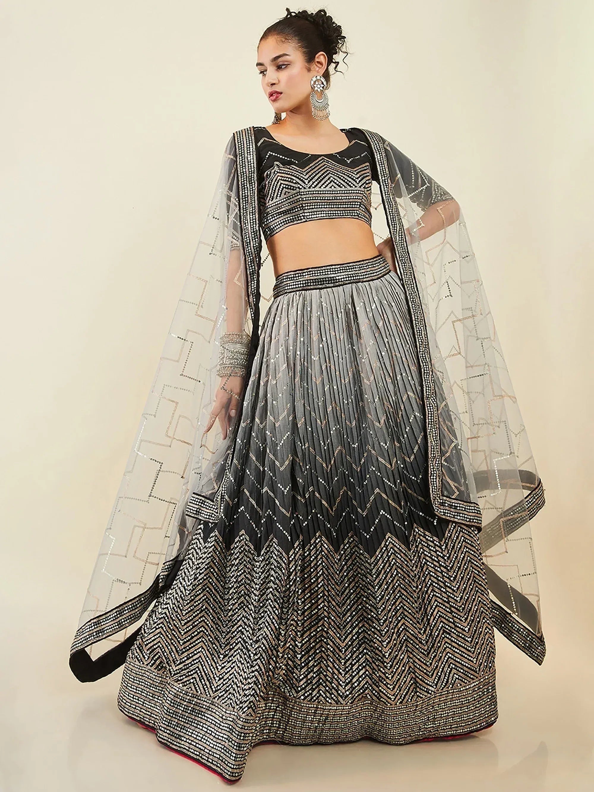 Tulsi Art Enchanting Black Sequins Art Silk Reception Wear Lehenga Choli - Dista