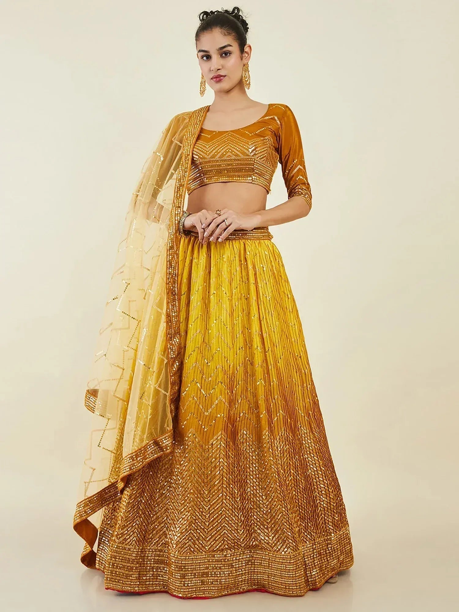 Tulsi Art Captivating Yellow Sequins Art Silk Haldi Wear Lehenga Choli - Dista