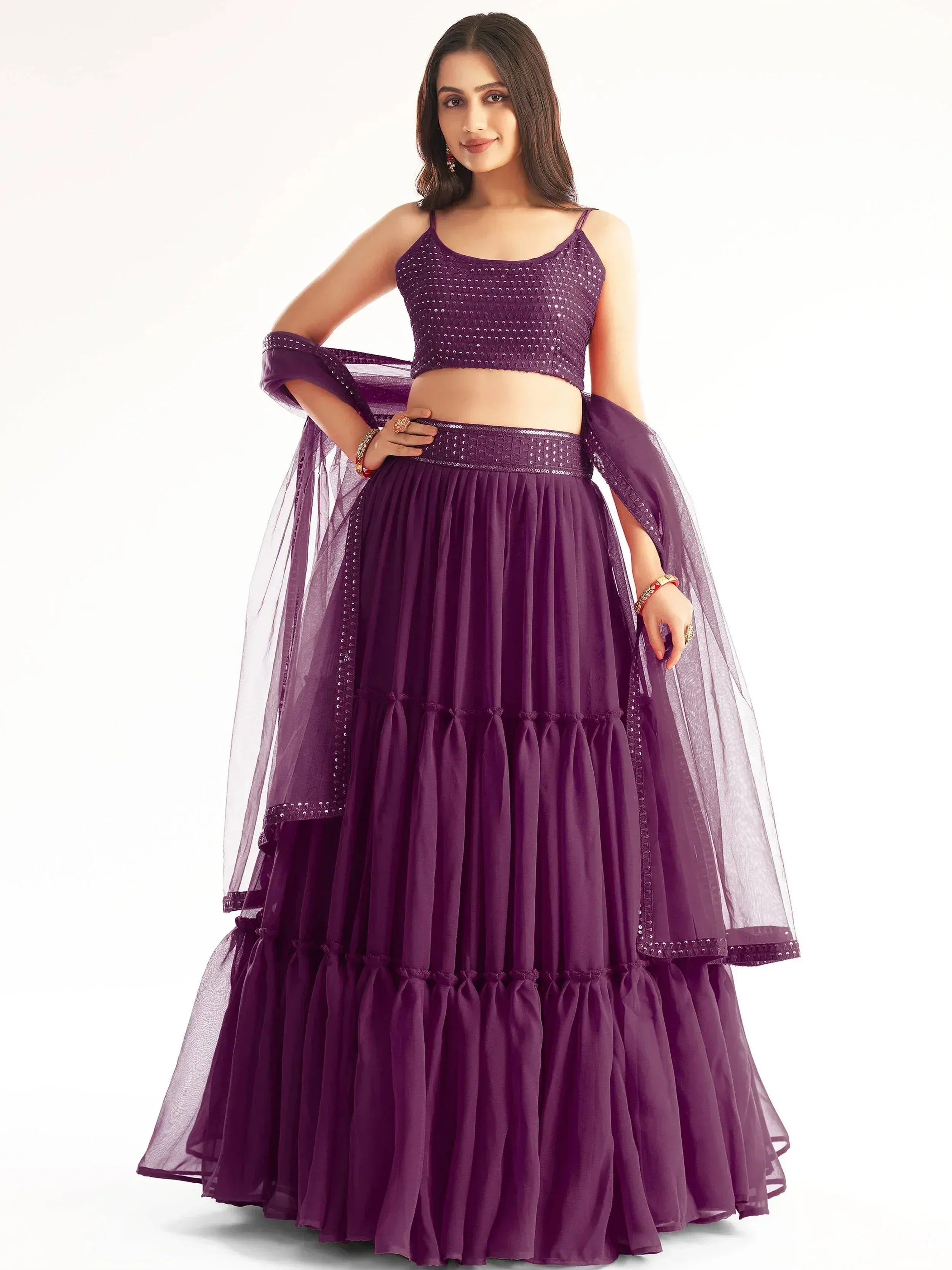 Tulsi Art Lovely Purple Georgette Engagement Wear Lehenga With Sequins Choli - Dista