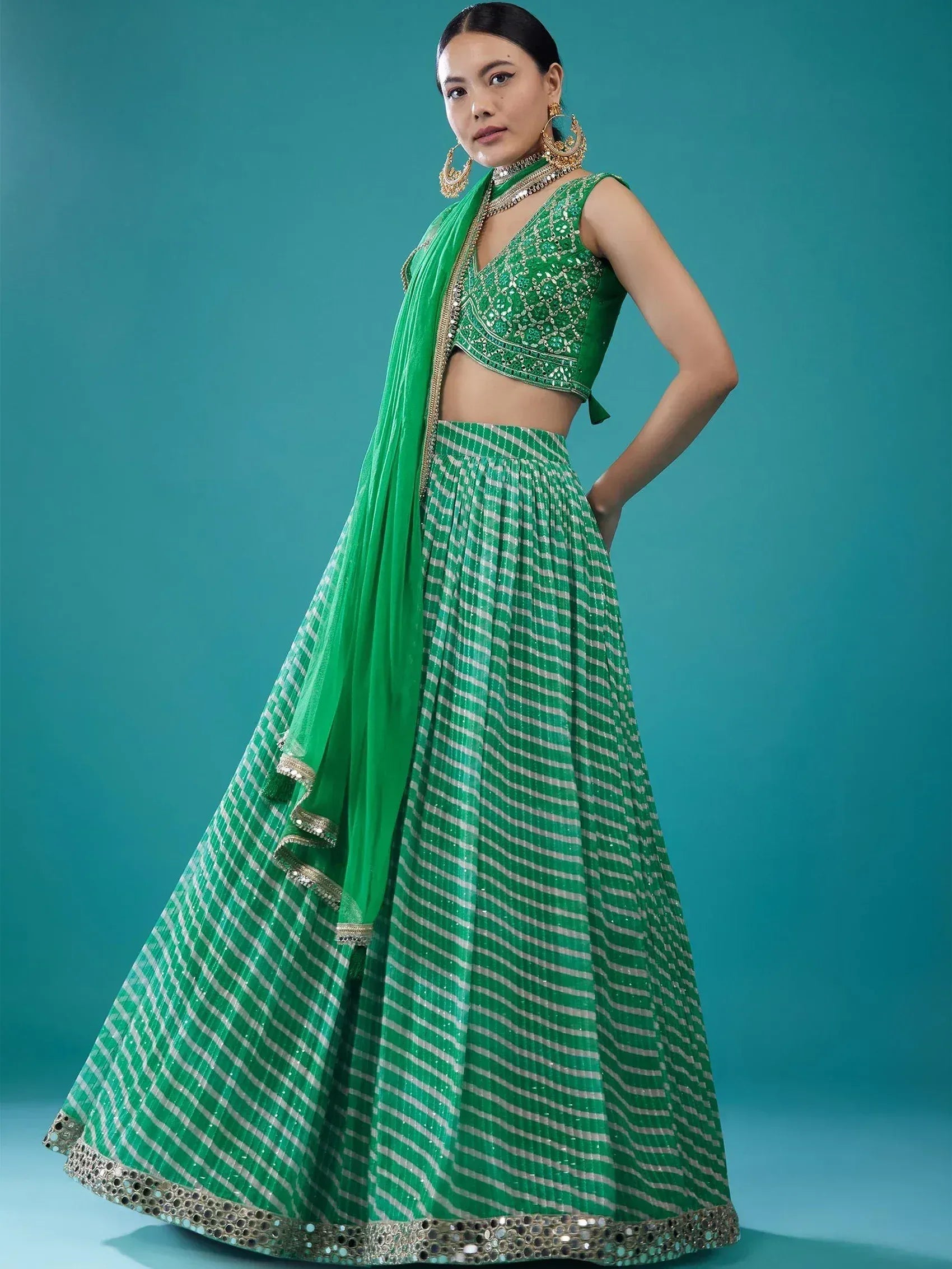 Tulsi Art Alluring Green Digital Printed Organza Festival Wear Lehenga Choli - Dista