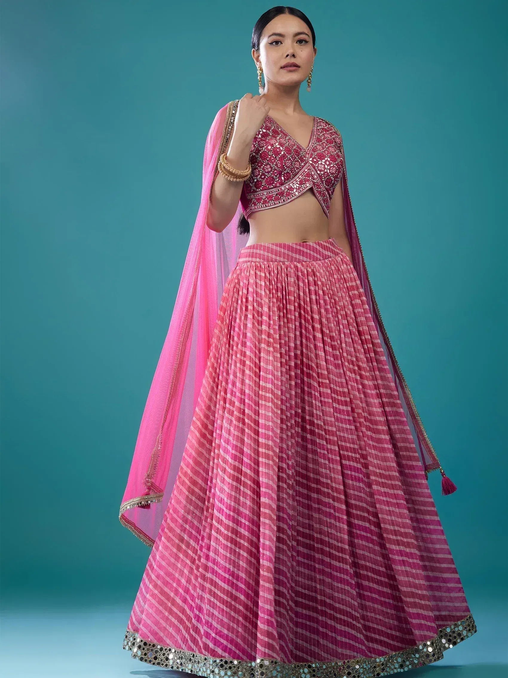 Tulsi Art Precious Pink Digital Printed Organza Event Wear Lehenga Choli With Dupatta - Dista
