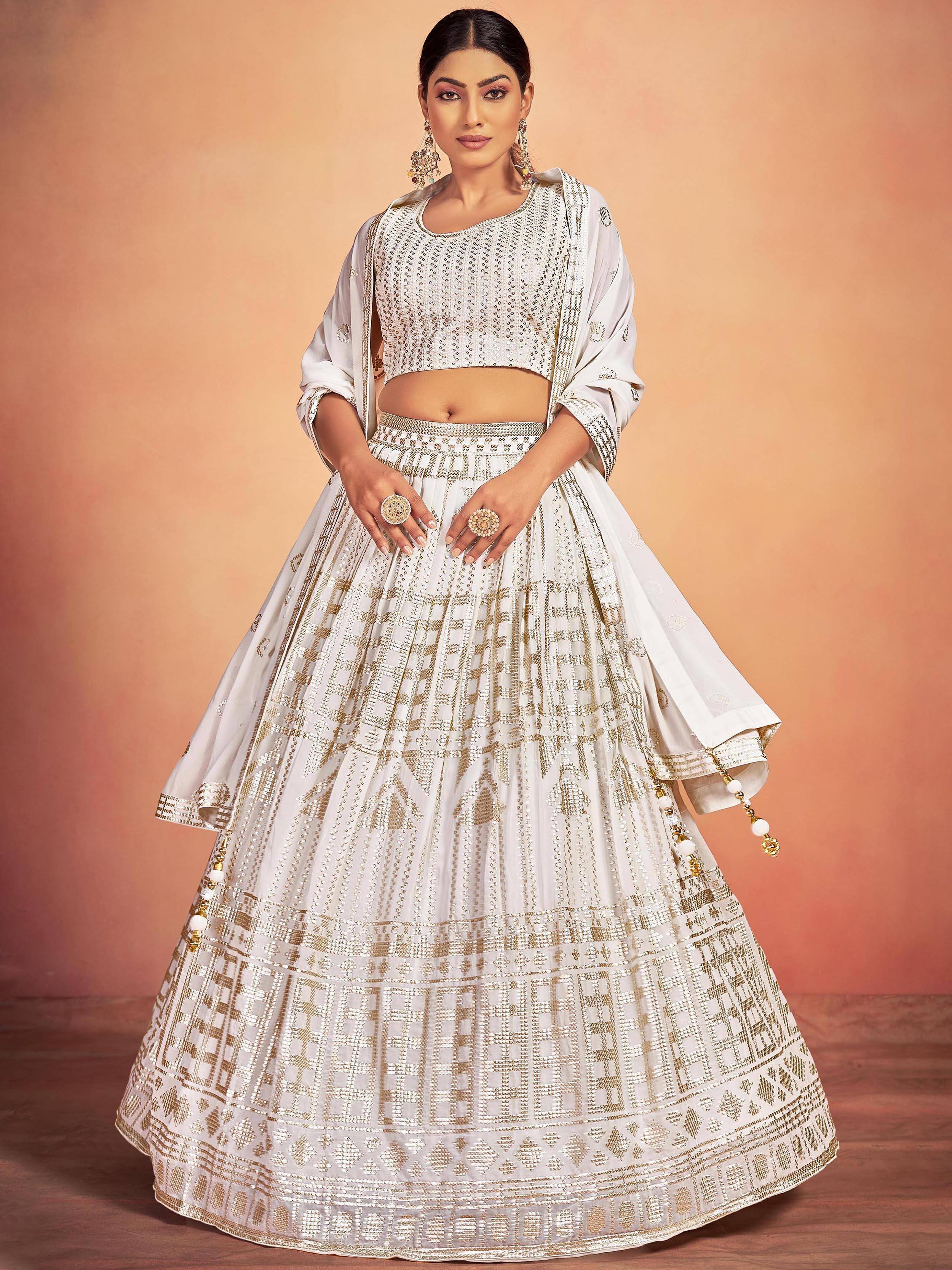Tulsi Art Gorgeous Sky Blue Embroidered Georgette Reception Wear Lehenga Choli - Dista