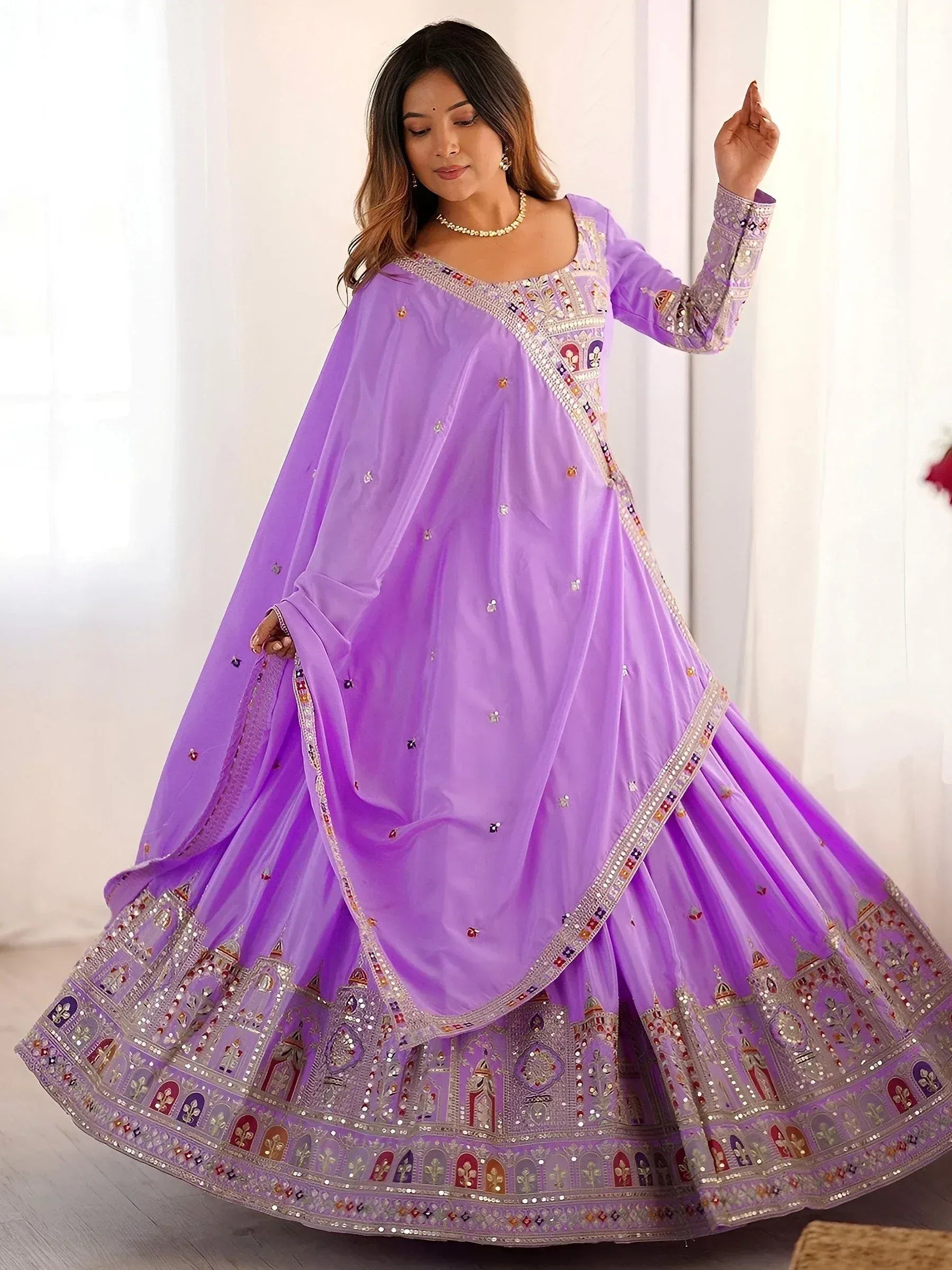 Tulsi Art Mesmerizing Lavender Sequins Crepe Bridesmaid Lehenga Choli With Dupatta - Dista