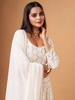 Thumbnail for Tulsi Art Fascinating White Thread Work Georgette Bridesmaid Lehenga Choli