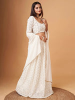 Thumbnail for Tulsi Art Fascinating White Thread Work Georgette Bridesmaid Lehenga Choli