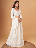 Thumbnail for Tulsi Art Fascinating White Thread Work Georgette Bridesmaid Lehenga Choli