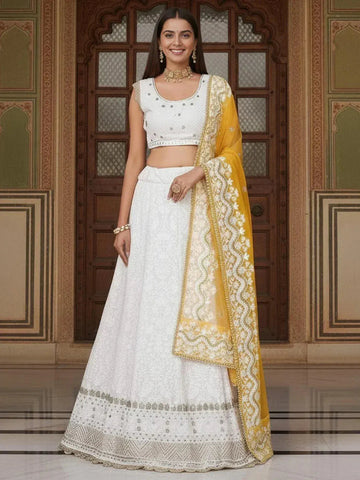 Tulsi Art Mesmerizing White Sequins Georgette Bollywood Lehenga Choli With Dupatta - Dista