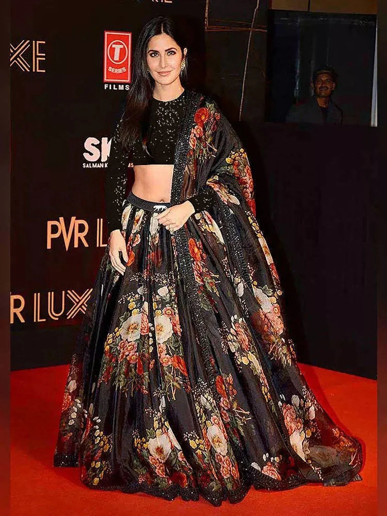 Tulsi Art Sabyasachi Black Floral Organza Party Wear Lehenga With Sequins Choli