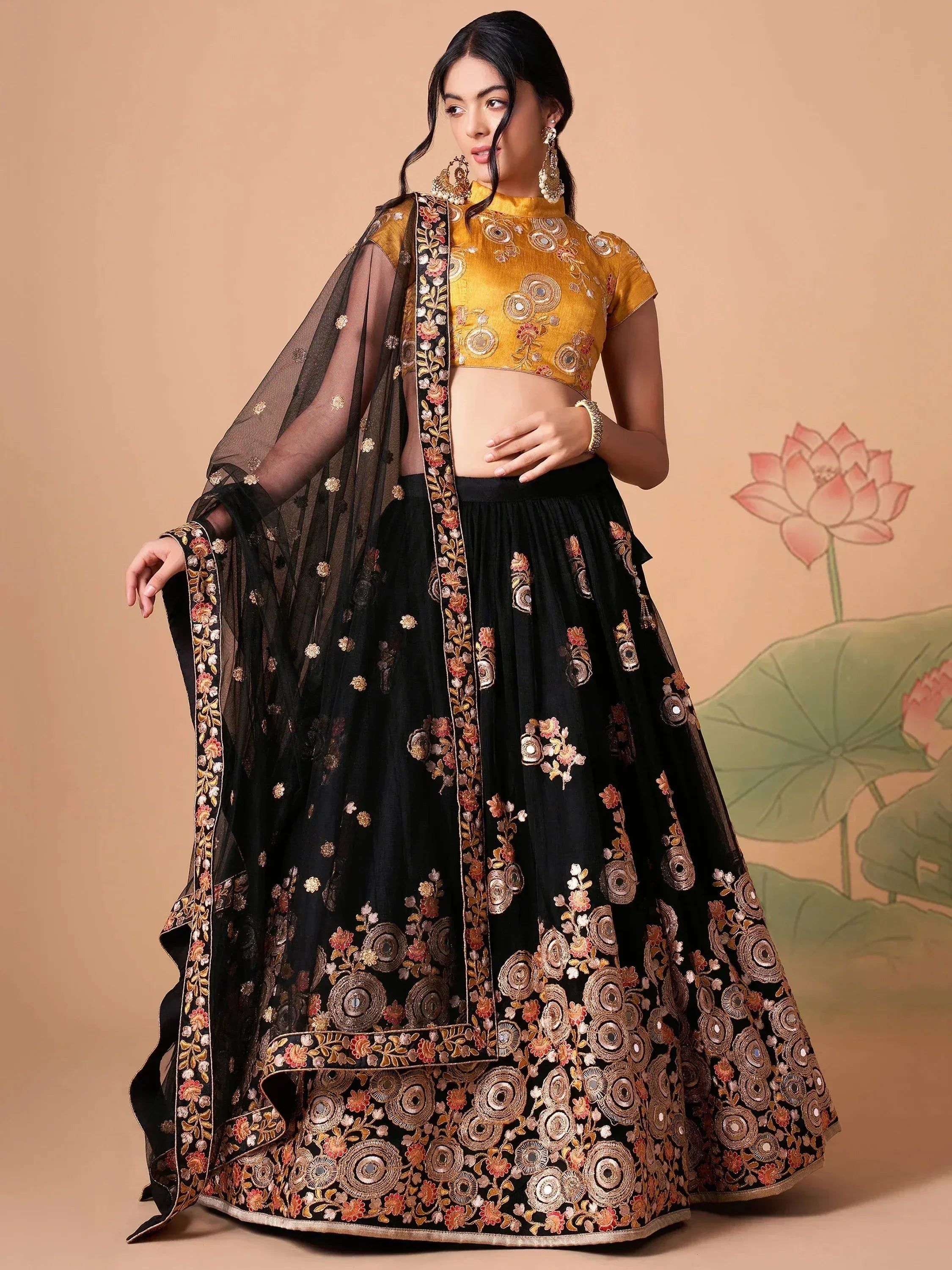 Tulsi Art Glamorous Black Dori Embroidery Net Designer Lehenga Choli - Dista