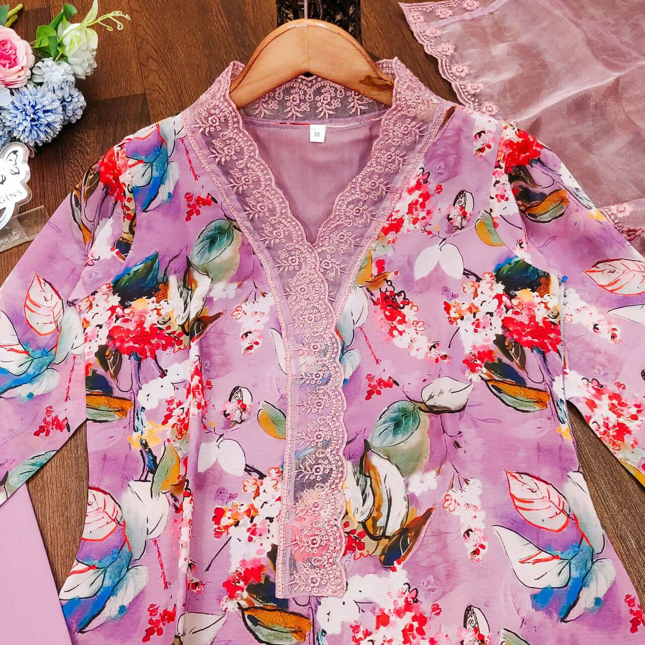 Preksha Creation Indian Festival Georgette Women Lavender Kurta With Dupatta With Pant - Distacart