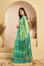 Thumbnail for Vastranavya Mint Green Digital Printed Linen Ready To Wear Designer Saree with Unstitched Blouse - Distacart
