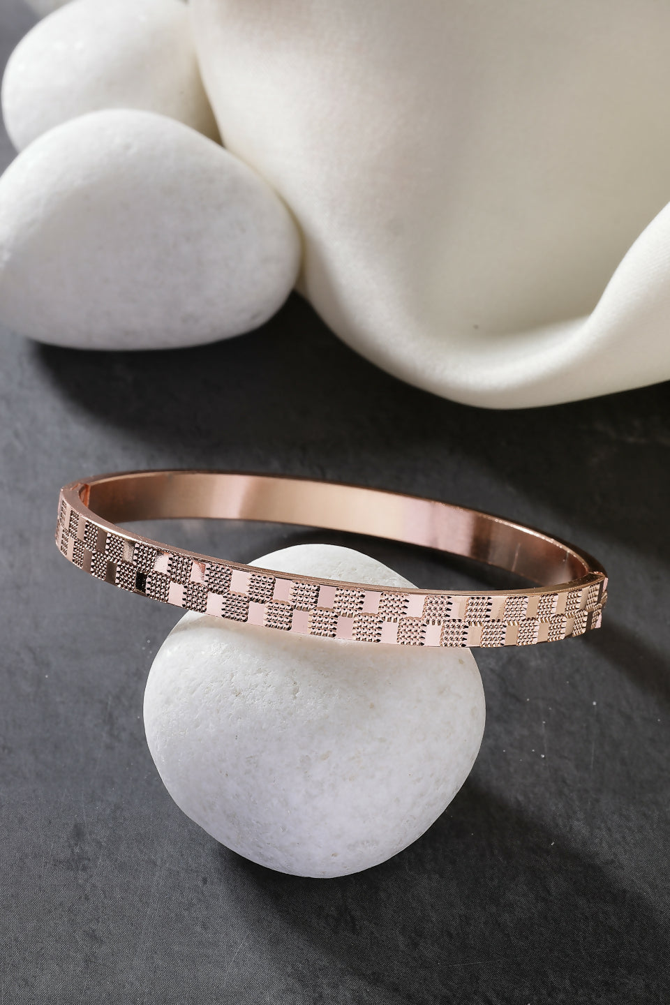 NVR Men's Rose Gold Stainless Steel Kada Bracelet - Distacart