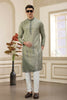 Raivat Ethnic Art Silk Thread Work Kurta Pajama In Green Colour - Distacart