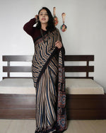 Thumbnail for Arfa Fashion House Black Dual Tone Silk Digital Printed Saree - Distacart