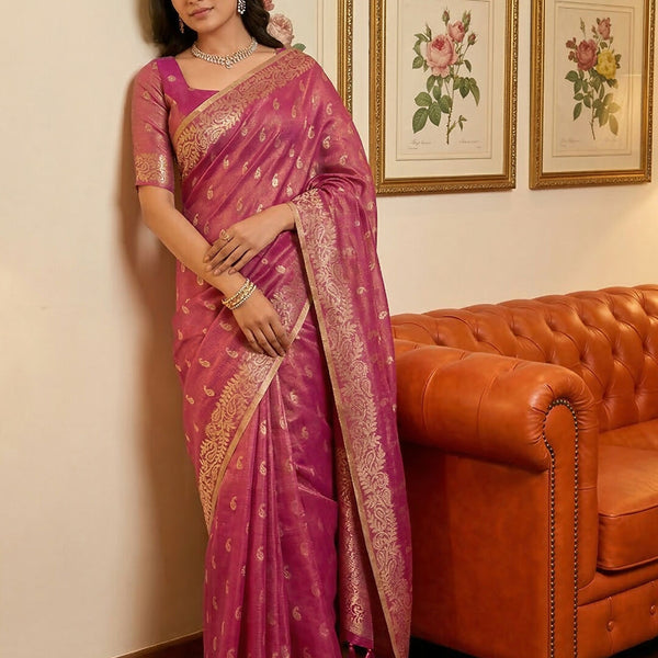 Shree Shyam Fashion Wine Tissue Silk Saree - Distacart