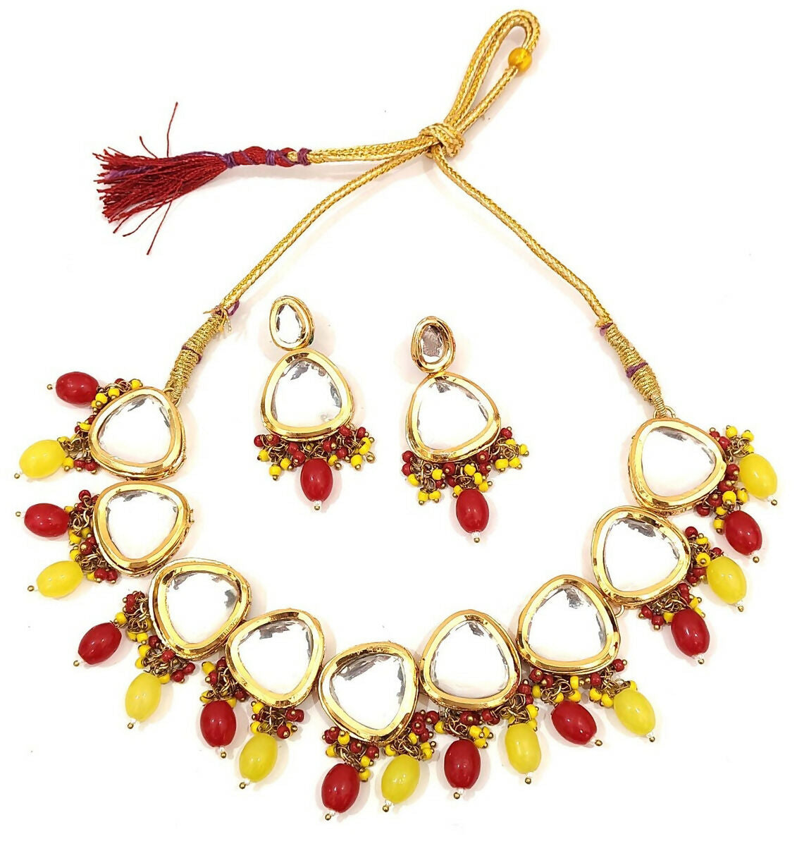 Joban Fashion Hand Made High Quality Gold Plated Base Metal Alloy Kundan Stone Studded Kundan Jewellery Set - Distacart