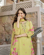 Thumbnail for The52 Lemons Women's Beautiful Chanderi Fabric Printed Work Straight Kurta Pant and Dupatta Set - Distacart