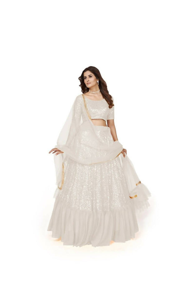 Aastha Fashion Women's Off White Faux Georgette Multi Sequins Work Party Wear Lehenga Choli - Distacart