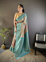 Thumbnail for Joban Fashion Multi-Color Floral Digital Print Soft Lichi Silk Paithani Saree - Distacart