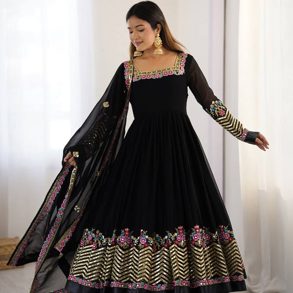 Prazu Fashion Black Georgette Embroidered Sequence Anarkali Suit
