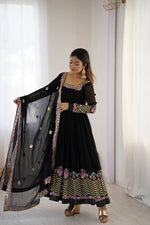 Thumbnail for Prazu Fashion Black Georgette Embroidered Sequence Anarkali Suit