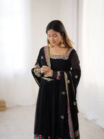 Thumbnail for Prazu Fashion Black Georgette Embroidered Sequence Anarkali Suit