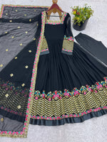 Thumbnail for Prazu Fashion Black Georgette Embroidered Sequence Anarkali Suit