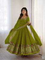 Thumbnail for Prazu Fashion Parrot Green Georgette Embroidered Sequence Anarkali Suit