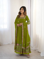 Thumbnail for Prazu Fashion Parrot Green Georgette Embroidered Sequence Anarkali Suit
