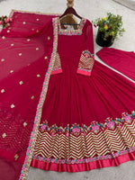 Thumbnail for Prazu Fashion Rani Pink Georgette Embroidered Sequence Anarkali Suit